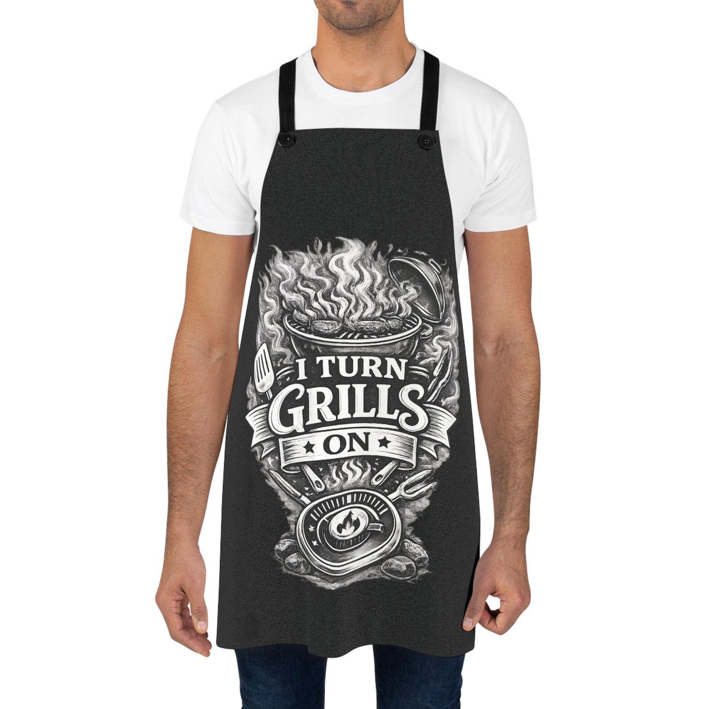 Grillmaster Apron — "I Turn Grills On" BBQ cooking apron for dads & grilling enthusiasts