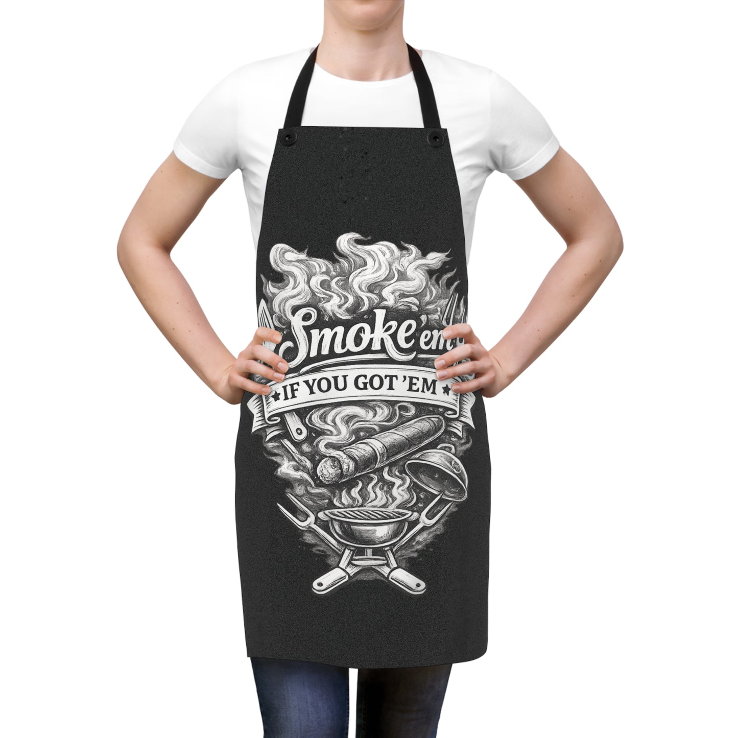 BBQ Grill Apron — “Smoke ’Em If You Got ’Em” Graphic Cooking Apron